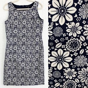 Brooks Brothers Navy Floral Sleeveless Cotton Sheath Dress Sz 10